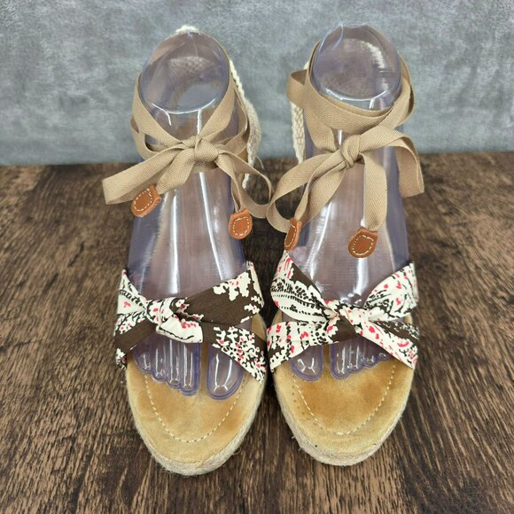 J Crew Marianne Espadrille Wedges 10 Brown Tan Twist Lace Up Ankle Jute Italian - Picture 5 of 14
